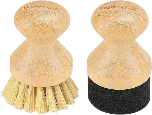 Cutting Board Oil Wax Applicator and Scrub Brush Set- Natural Bamboo with Sisal Fiber and Sponge for Food Grade Mineral Oil Board，Wooden Worktops,Utensil Care