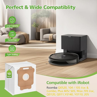 105 Dust Bags for iRobot Roomba Essential 104 Vac/104 Combo/105 Vac/105 Combo/Plus 404/405/505 Combo/504 Vac/Max 705 Vac&Combo/Q0520 Robot Vacuum Cleaner, 2.8 L Disposal Vacuum Bags for Roomba