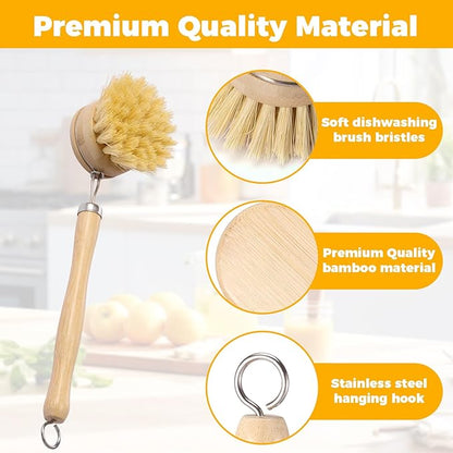 5 Pcs Bamboo Dish Brush Set Practical Dish Cleaning Brush Set Multifunctional Dish Washing Brush Set Ergonomic Kitchen Brush Set for Kitchen Cleaning Pots Pans Dishes