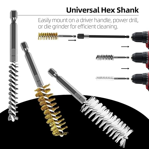 18Pcs Wire Brush Drill Attachments, Nylon, Brass, Stainless Steel Wire Brush Bore Cleaning Brush Set for Power Drill Impact Driver,Abrasive Drill Wire Brush with 1/4" Hex Shank and Tool Bag