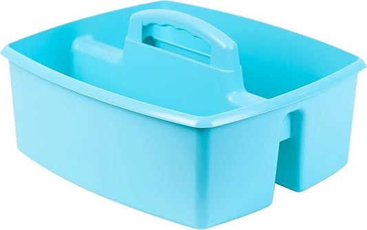 Storex 2-Compartment Large Craft Caddy – Multipurpose Classroom Organizer with Handle, Teal, 1-Pack (00959C06C)