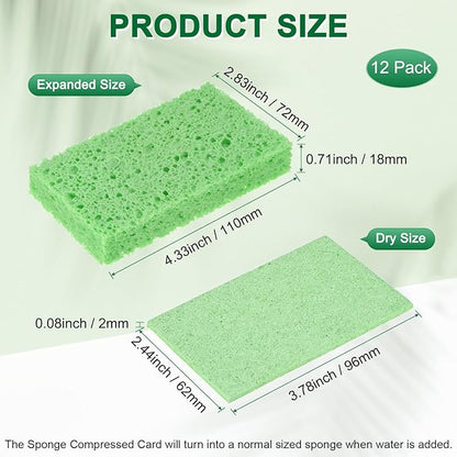 12-Pack Kitchen Sponges, Condense Eco Cellulose Non-Scratch Scrub Heavy Sponge for Kitchen/Household/Bathroom, Clean Tough Messes Dish Scrubber [Green]