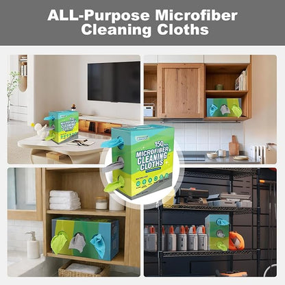 Microfiber Cleaning Cloth, 150 Pack Reusable Paper Towels Microfiber Towels for Cars Lint Free Washable Tissues Shop Rags with Dispenser Box for Home Kitchen Automotive, 11"x 9", Multicolor