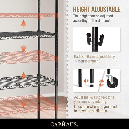 CAPHAUS NSF Commercial Grade Heavy Duty Wire Shelving w/Wheels, Leveling Feet & Liners, Metal Shelf, Garage & Utility Storage, 5-Tier 30x14x64