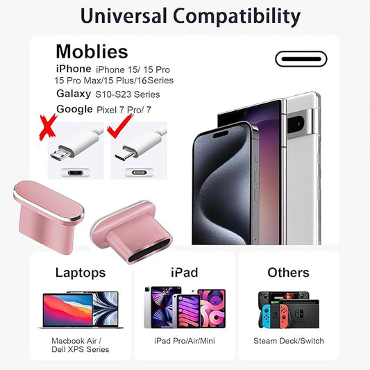 Mobile Phone Speaker Metal Dust Mesh for iPhone 17, Type C Charging Port Dust Plug, USB C Cleaning Brush Cleaning Tool Set for iPhone 15 16 Series(USB-C Pink)