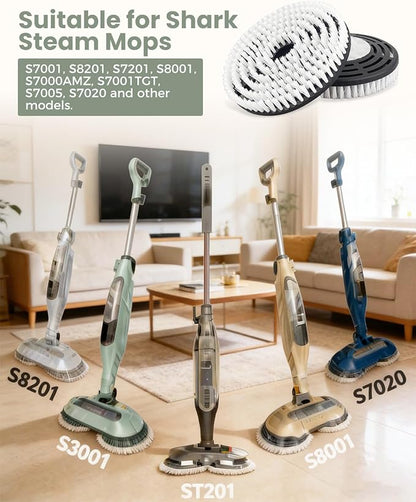 Steam Mop Replacement Brush Head and Scrub White Fit for Shark Steam Mop S7000 S7001 Series Deep Cleaning, 4Pcs