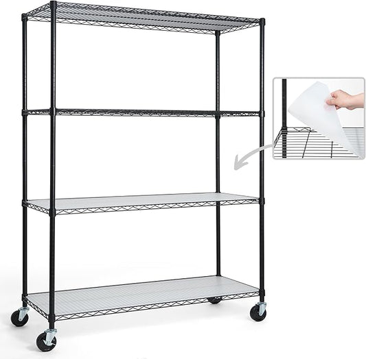 CAPHAUS NSF Commercial Grade Heavy Duty Wire Shelving w/Wheels, Leveling Feet & Liners, Storage Metal Shelf, Garage Shelving Storage, Utility Wire Rack Storage Shelves, 48 x 18 x 76 4-Tier w/Liner