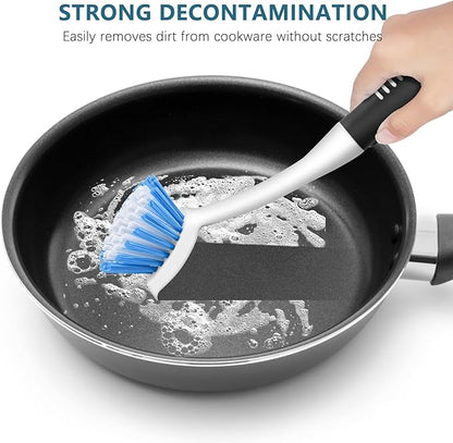 SetSail Dish Brush Set of 3 with Bottle Brush, Dish Scrub Brush with Long Handle Deep Cleaning Handle Brush with Scraper Tip for Kitchen Sink Dishes Bottle Cup Pot and Pans Tile Lines, Black Blue