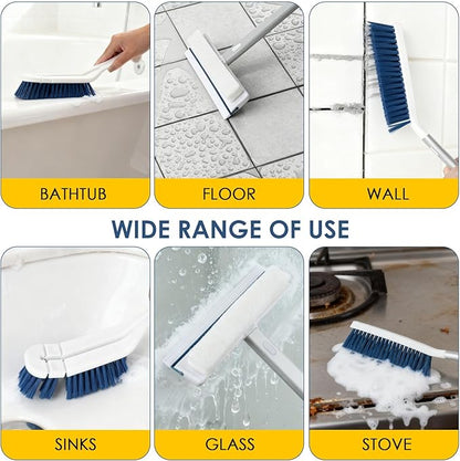 3 Pack Scrub Brush Set - Detachable Stiff Bristle Grout Cleaner Brush, Cleaning Scrubbers with Squeegee for Shower Glass, Heavy Duty Scrub Brushes for Cleaning Bathroom, Bathtub, Gaps, Tile, Floor