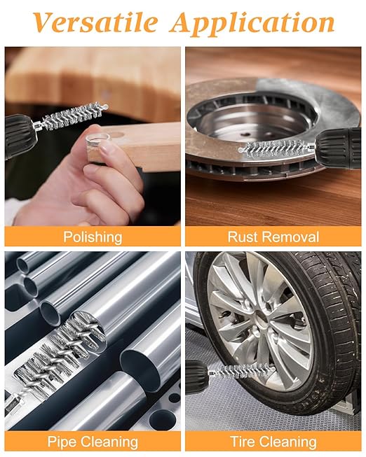 24 pcs Bore Brush for Drill, Stainless Steel Wire Cleaning Brush Set, Abrasive Wire Bore Brushes Set with 1/4 Inch Hex Shank for Rust, Cleaning Tubes (8/10/12/15/17/19MM)