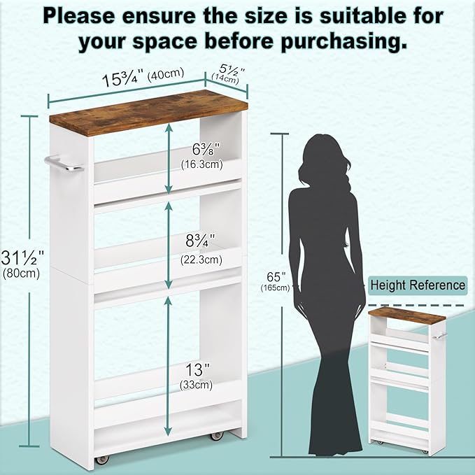 MARTY Rolling Storage Cart 4-Tier White Kitchen Cart with Wheels,Slim Storage Cart with Handle Slide Out Utility Cart Shelving Unit Organizer Trolley for Laundry Narrow Places Bathroom Small Corner