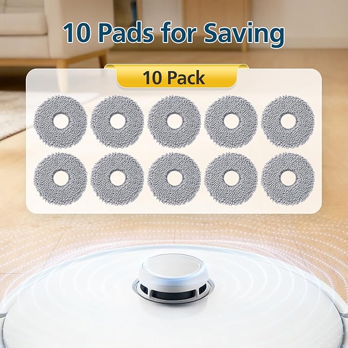 10 Pack Mop Pads for Roborock Qrevo S5V, QV 35A 35S, Saros 10R, Curvx, Curv S5X, Edge S5A, Master, Slim, Q Revo S/Pro/Plus/MaxV Robot Vacuum Cleaner, Mop Pad Replacement Accessories