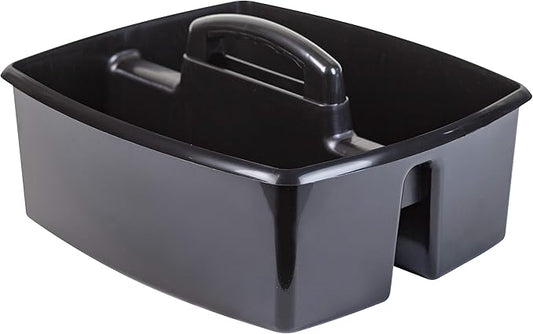 Storex 2-Compartment Large Cleaning Caddy – Multipurpose Supply Organizer with Handle - Black (00973A06C),(Pack of 6)