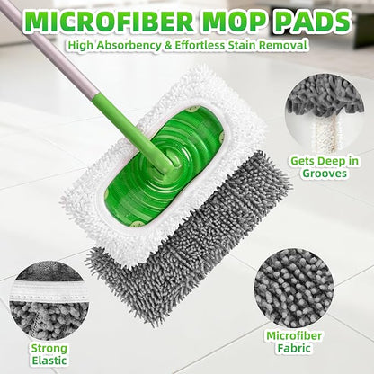 6 Pack Reusable Mop Pads Compatible with Swiffer Sweeper Mop, Wet and Dry Chenille Sweeping Cloths, Washable Pads Refill, Microfiber Pads for Multi-Surface/Hardwood Floor Cleaning (Gray, White)