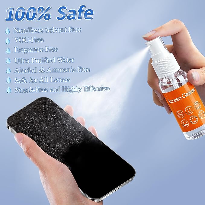 Ordilend Screen Cleaner Refill Kit for Keyboard Cleaning Kit Laptop Cleaner, 10-in-1 Computer Screen Cleaning Brush Tool, Streak-Free Spray for Computer, Phone, Pad, Includes Microfiber Cloth, 60ML