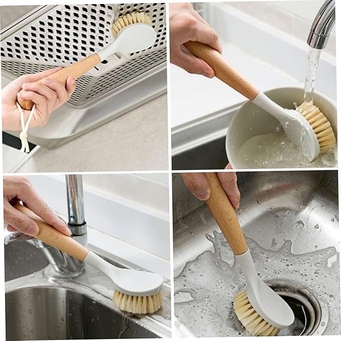 Nylon Dish Brush Set, 2Pcs Wooden Handle Scrub Brushes for Pots and Pans Cleaning