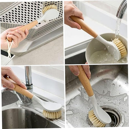 Nylon Dish Brush Set, 2Pcs Wooden Handle Scrub Brushes for Pots and Pans Cleaning