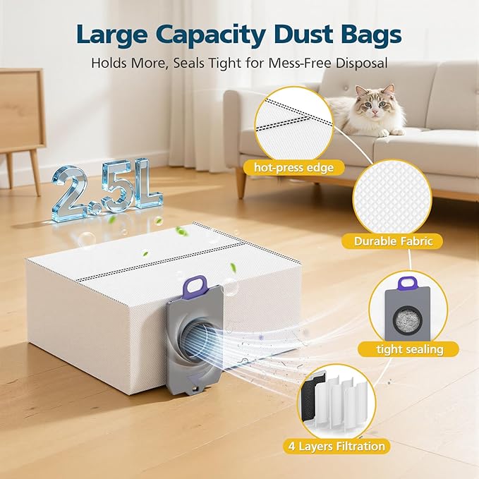 25-Pack Freo Z10 Replacement Parts Accessories for Narwal Freo Z10 / Freo Z10 Ultra Vacuum Cleaner, Include 2 Roller Brushes, 6 Side Brushes, 4 Filters, 6 Mop Pads, 6 Dust Bags and 1 Cleaning Brush