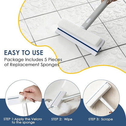 3 Pack Scrub Brush Set - Detachable Stiff Bristle Grout Cleaner Brush, Cleaning Scrubbers with Squeegee for Shower Glass, Heavy Duty Scrub Brushes for Cleaning Bathroom, Bathtub, Gaps, Tile, Floor