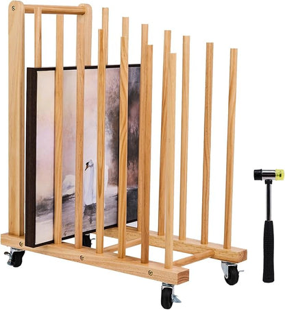 Art Storage Rack with Caster Wheels, Art Drying Rack, Wooden Canvas Storage, Painting Rack, Canvas Organizer Drying Rack for Studios, Artworks, Gallery Art Rack for Display of Canvas, Prints, Panels