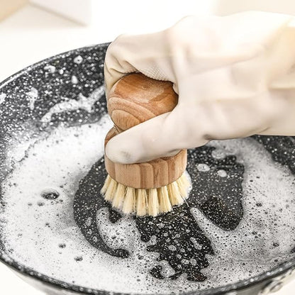 Multi-Function Dish Scrub Brush Wok Cleaning Brush 2pcs with Short Handles Natural Sisal Coconut Fiber Bristles Portable Kitchen Cleaning Accessories for Household Cookware