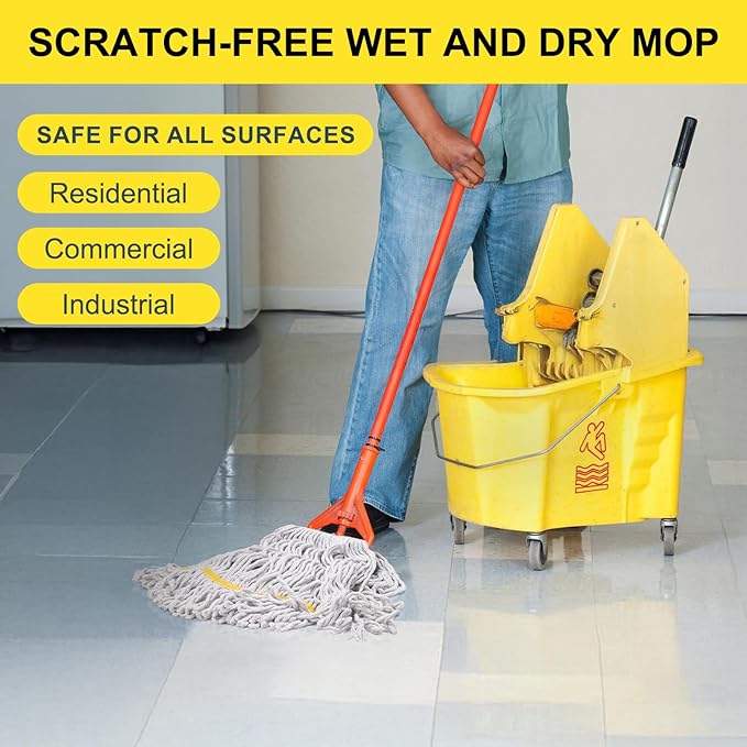 KeFanta 6 Pack Heavy Duty Commercial Mop Head Replacement,Wet Industrial Cotton Looped End String Mops Refill for Floor Cleaning,Yellow