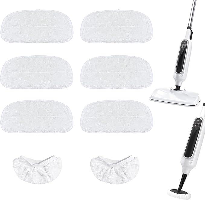 Reusable Steam Mop Pads Set, 6 Pack Steam Mop Pads & 2 Universal Microfiber Cloths, Compatible with KGHKGH, Sprobil, Rvwsx Steam Mops or Cleaners, Washable Replacement Pads for Floor Cleaning