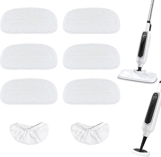 Reusable Steam Mop Pads Set, 6 Pack Steam Mop Pads & 2 Universal Microfiber Cloths, Compatible with KGHKGH, Sprobil, Rvwsx Steam Mops or Cleaners, Washable Replacement Pads for Floor Cleaning