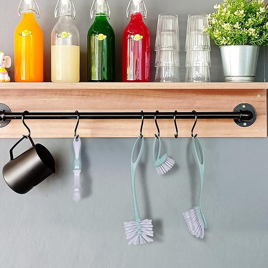 Dish Brush with Handle, Kitchen Dish Scrub Brush Set, 4-Piece Kitchen Cleaning Brush Set for Pots and Bottles, Nordic Green