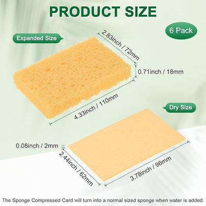 6-Pack Kitchen Sponges, Condense Eco Cellulose Non-Scratch Scrub Heavy Sponge for Kitchen/Household/Bathroom, Clean Tough Messes Dish Scrubber [Beige]