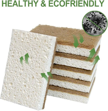 CELOX 24 Pack Coconut Fiber Biodegradable Sponges, Non Scratch Kitchen Cleaning Sponge, Eco-Friendly Dual-Sided Sponge for Dishwashing