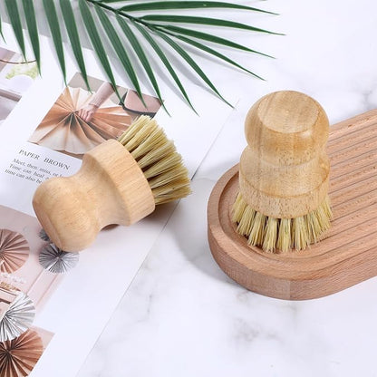 10 Pack Bamboo Dish Brush Set, Natural Dish Scrub Brush with Handle, Wooden Dish Scrubber for Kitchen Cleaning, Eco-Friendly Scrub Brush for Dishes, Pots, Pans, and Vegetables