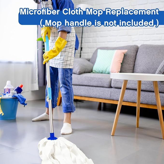 Tanlade 6 Pcs Mop Head Replacement for 0.8 Inch Diameter Mop Handle White Microfiber Cloth Refill Washable Refill Reusable Floor Cleaning Compatible with 0.8 Inches Diameter Stick