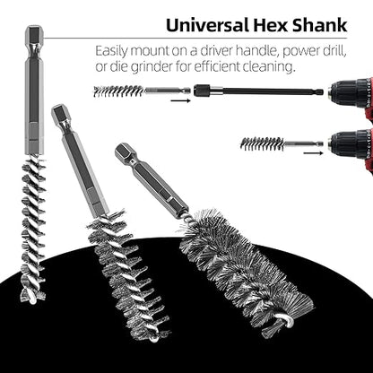 18Pcs Wire Brush Drill Attachments, Stainless Steel Wire Brush Bore Cleaning Brush Set for Power Drill Impact Driver, Abrasive Drill Wire Brush with 1/4" Hex Shank and Tool Bag