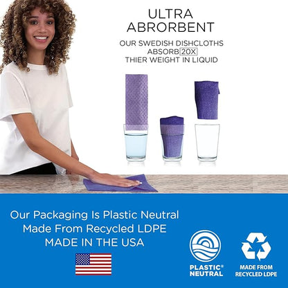 LOLA Swedish Dishcloths for Kitchen 10 Sheets, Biodegradable & Compostable Reusable Paper Towel Cleaning Cloths Zero Waste No Odor Washing Dishes Ultra Absorbent Cellulose Sponge Towel Made in Germany