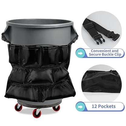MOLIGOU Trash Can Caddy Bag, 12 Pockets Garbage Can Caddy Organizer Bag for Cleaning Tools and Supplies, Fits 20-44 Gallon Can (Black)