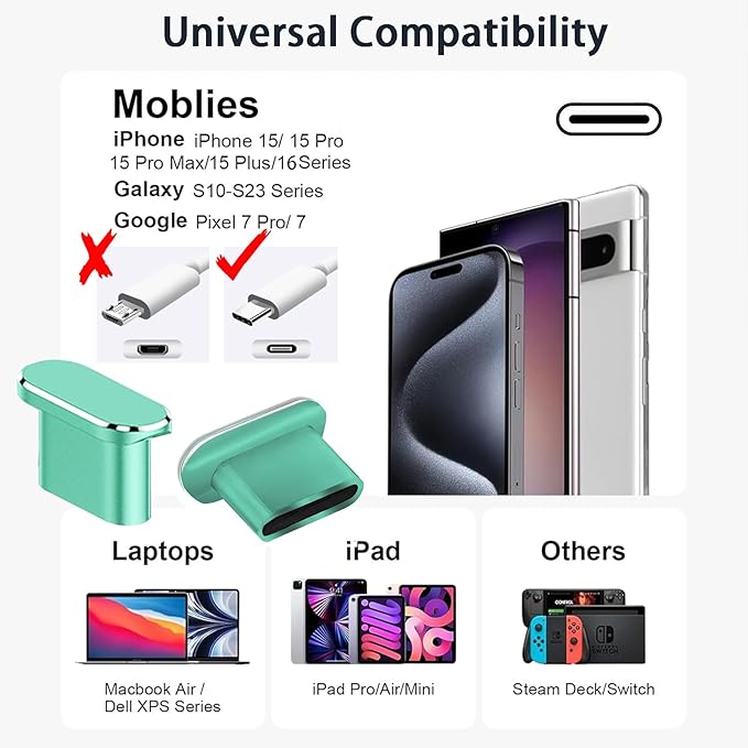 Mobile Phone Speaker Metal Dust Mesh, Charging Port dust Plug, Cleaning Brush Cleaning Tool Set for iPhone16 15 Series(USB -C Green)