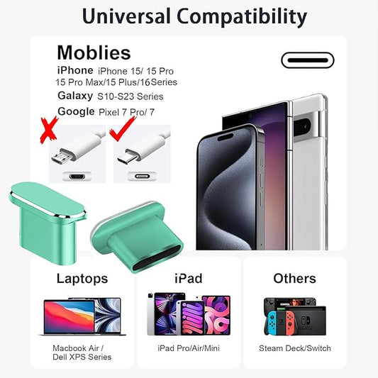 Mobile Phone Speaker Metal Dust Mesh, Charging Port dust Plug, Cleaning Brush Cleaning Tool Set for iPhone16 15 Series(USB -C Green)