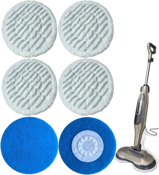 S7000 Replacement Steam Mop Pads for Shark S7001 S8201 S7000AMZ S8001 S7000 S7001TGT S7005 S7020 steam and Scrub mop Frosted Pad with Serrated Locator Ring（6Pack） (4 Gray 2 Blue)