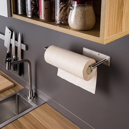 SUNTECH Paper Towel Holder Under Cabinet - Self Adhesive Towel Paper Holder Stick on Wall for Kitchen, Bathroom Paper Towel Holder Organizer&Storage&Decor, Stainless Steel
