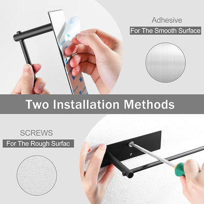 SUNTECH 2 Pack Paper Towel Holder Under Cabinet, Adhesive or Drilling Paper Towel Holder Wall Mounted, Stainless Steel Kitchen Towel Roll Holder for Bathroom, RV (Black)