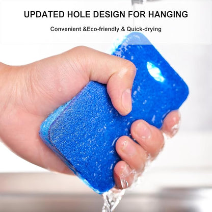 METUUTER 12-Count Scrub Sponges Kitchen Sponge Heavy Duty, Cellulose Sponges with Scouring Pads Dual-Sided for Kitchen and Household Use (Square-Blue)