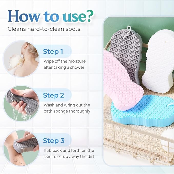 Exfoliating Bath Sponge, 2026 New Super Soft Exfoliating Bath Sponge Set, Exfoliate Body Scrubber Skin Friendly & Reusable for Adults Women and Men (4Pcs)