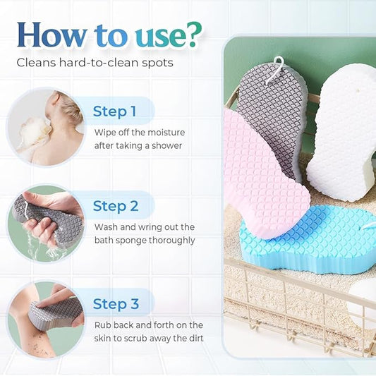 Exfoliating Bath Sponge, 2026 New Super Soft Exfoliating Bath Sponge Set, Exfoliate Body Scrubber Skin Friendly & Reusable for Adults Women and Men (White+Gray)