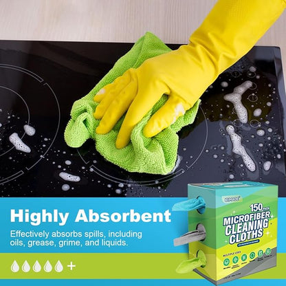Microfiber Cleaning Cloth, 150 Pack Reusable Paper Towels Microfiber Towels for Cars Lint Free Washable Tissues Shop Rags with Dispenser Box for Home Kitchen Automotive, 11"x 9", Multicolor