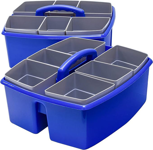 Storex Large Classroom Craft Caddy with Cups, 13 x 11 x 6.575 Inches, Blue, Case of 2 (00985A02C)