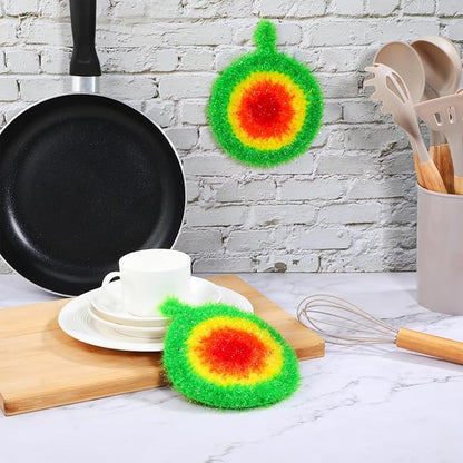 HEALLILY Dish Scrubber Sponge 5 Pack Non Scratch Knitted Household Cleaning Sponges for Kitchen Washing, Reusable Crochet Handmade Oil Resistant (Assorted Colors)