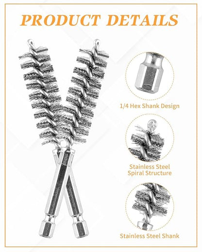 24 pcs Bore Brush for Drill, Stainless Steel Wire Cleaning Brush Set, Abrasive Wire Bore Brushes Set with 1/4 Inch Hex Shank for Rust, Cleaning Tubes (8/10/12/15/17/19MM)