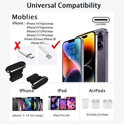 Mobile Phone Speaker Metal Dust Mesh, Charging Port dust Plug, Cleaning Brush Cleaning Tool Set for iPhone 14 13 12 11 X XS XR 8 7 SE Series (Lightning)