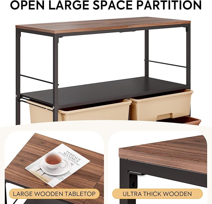 Rolling cart with 8 drawers,Storage drawer cart with wooden tabletop,Lockable wheels organizer for homeschool, arts & crafts, classroom, office & creative spaces (Brown)